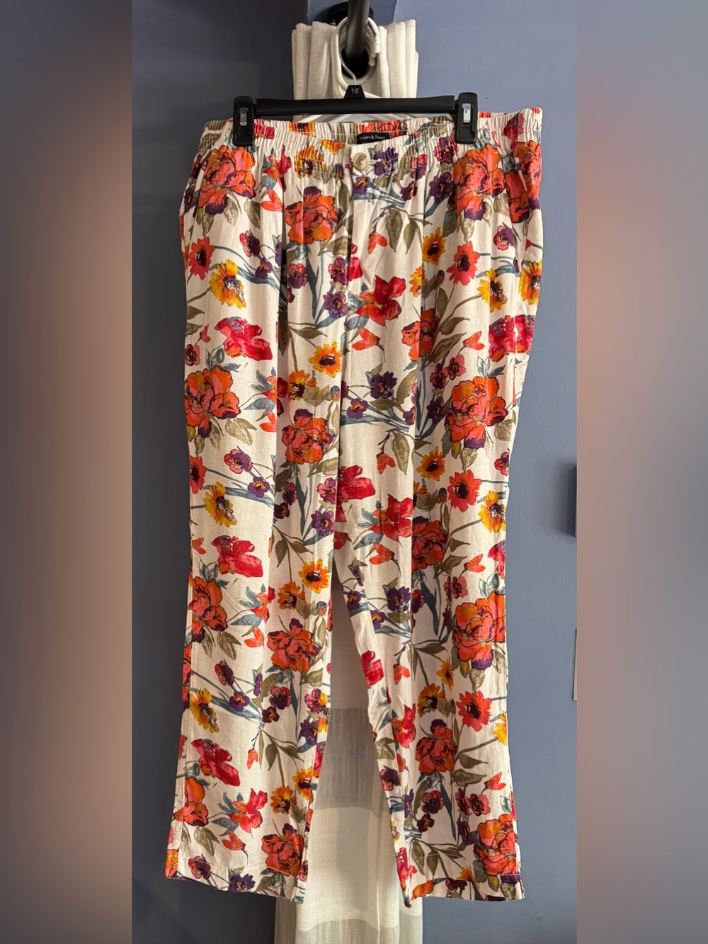 Floral Straight-Leg Pull-On Pants - Cream with Multicolor Blooms